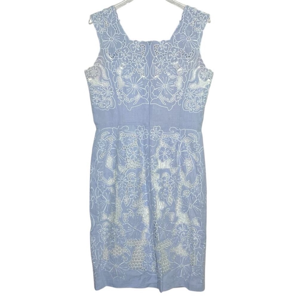 J. PETERMAN Elegant Lace Sleeveless 100% linen floral Light Blue Sz 2 - Picture 2 of 14
